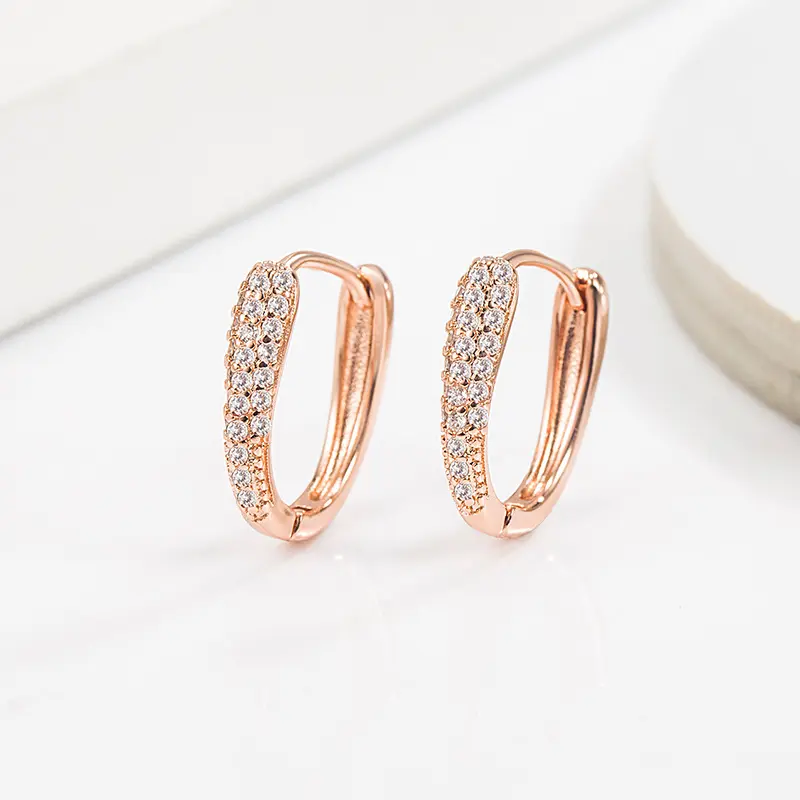 Luxe & Luster Jewelry Khuyên Tai Tròn Zircon, Vàng Hồng, Trang Sức Đồng Thau, Trang Sức Nữ, Thiết Kế Độc Đáo Cao Cấp, Tinh Tế, Thanh Lịch, Dễ Phối Đồ, Phong Cách Hàn Quốc 0