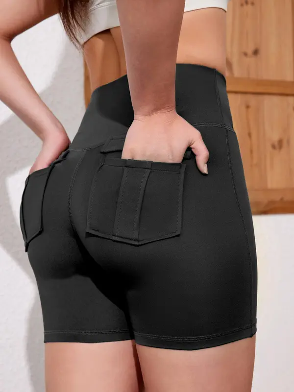 Women's Solid Color High Waist Cargo Shorts, Casual Comfy Breathable Skinny Shorts for Daily Wear, Ladies Bottoms for Summer 2
