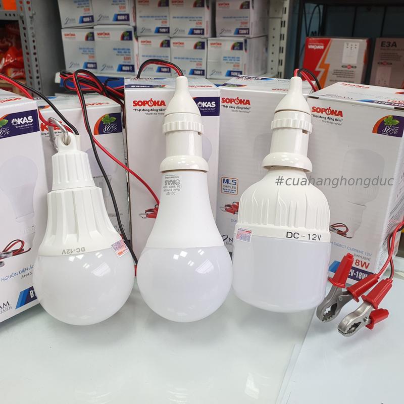 Bóng đèn led dùng bình 12V công suất 9W 12W 18W liền dây kẹp đui vặn xoáy E27 SOPOKA