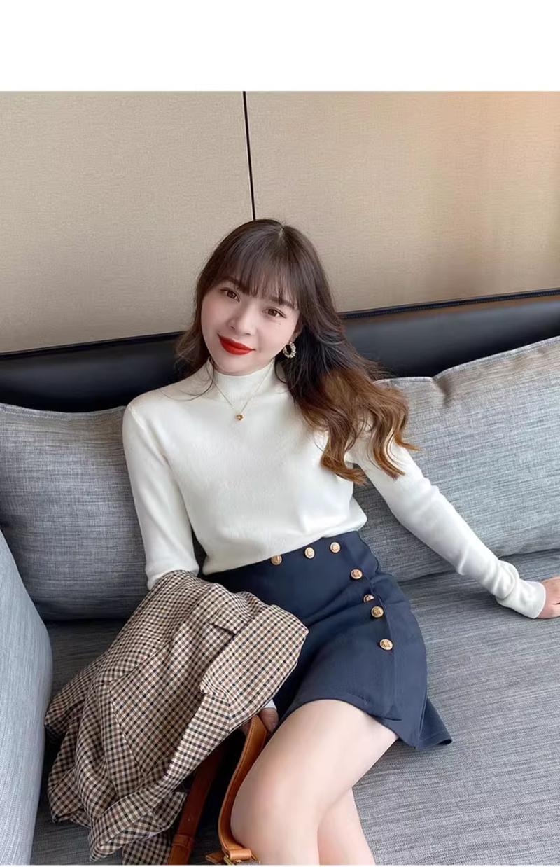 Product Introduction of High-End Western Style Inner Wear Bottoming Shirt for Women 2024 Spring and Autumn New Style Wooden Ear Mock Neck Sweater Knitwear Top 23