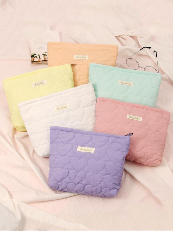 Quilted Heart Pattern Cosmetic Bag, Lightweight Simple Clutch Bag, Travel Essentials, Travel Small Cosmetic Case Accessories 0