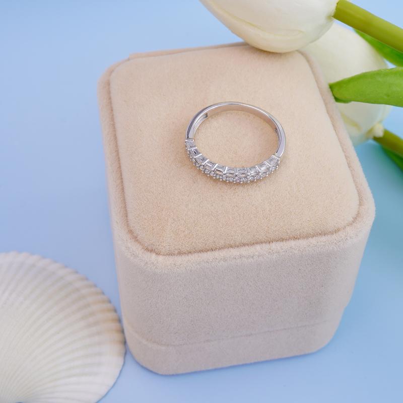 Nhẫn Eternity bạc mạ vàng 18K, đính hai hàng đá tấm, phong cách nhẹ nhàng, tinh tế - Size lựa chọn - Bemiie Silver 5