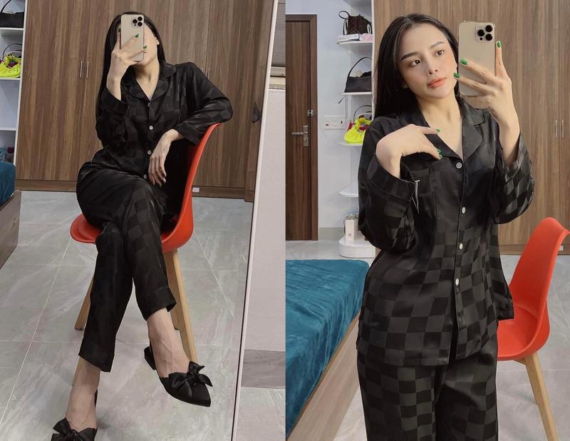 Bộ Đồ Ô Vuông Tay Dài Quần Dài Lụa Xước Quảng Châu Mềm Mát Mịn - Áo 2 4