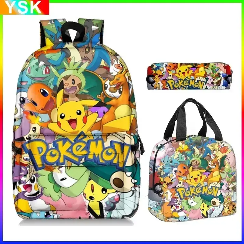 Hot 2PC/3PC-Set Pikachu Pokemon Primary and Middle School Students Student Children's Gifts Cartoon School Bag Mochila