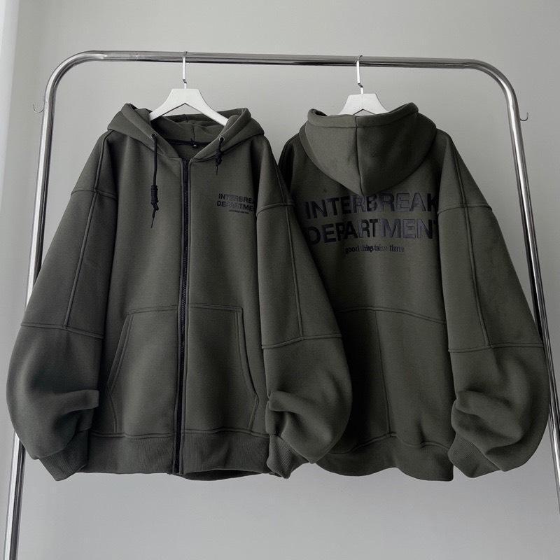 Áo Khoác Hoodie Phối Zip INTERBREAK Vải Nỉ PE Nam nữ unisex Áo hoodie dây kéo…