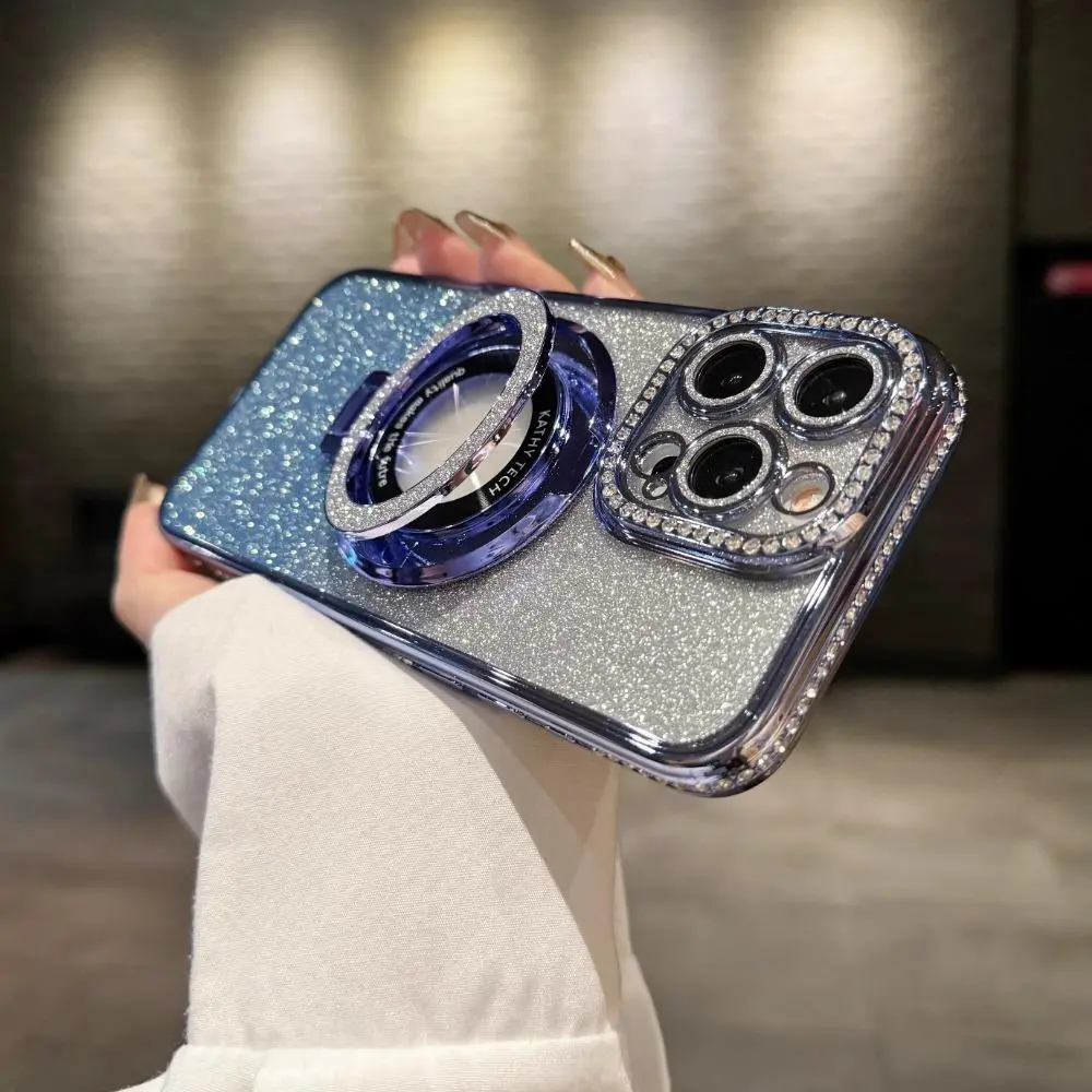 Glitter Camera Lens Protector Phone Case, Magnetic Ring Holder Phone Case, Shockproof Phone Protective Cover Compatible with iPhone, Casing