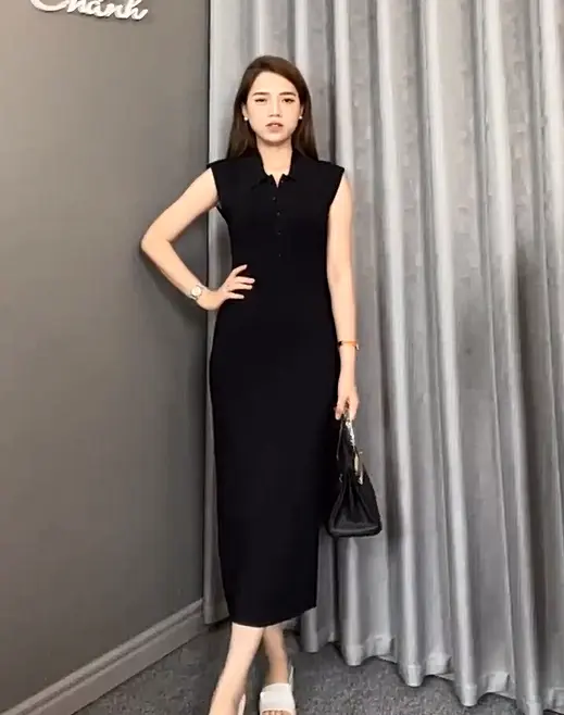 Váy Polo Trơn Váy Đen - Chảnh Shop - Chất Liệu Vải Bo Gân Cao Cấp Nữ Nhung Size S-2XL