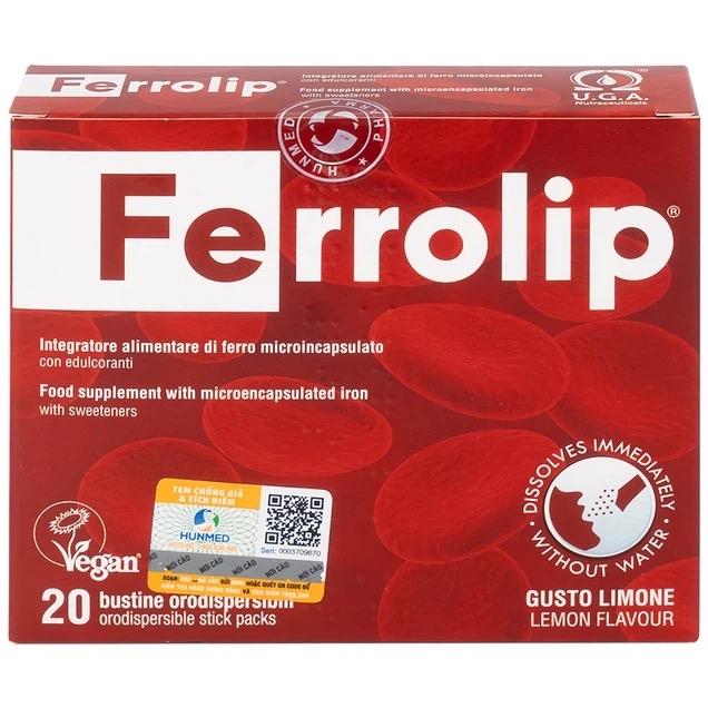 Quà tặng+tích điểm Ferrolip - Sắt bột Ferrolip Liposome bổ sung sắt cho mẹ bầu người thiếu máu hộp 20 gói hương vị chanh quà tặng hấp dẫn