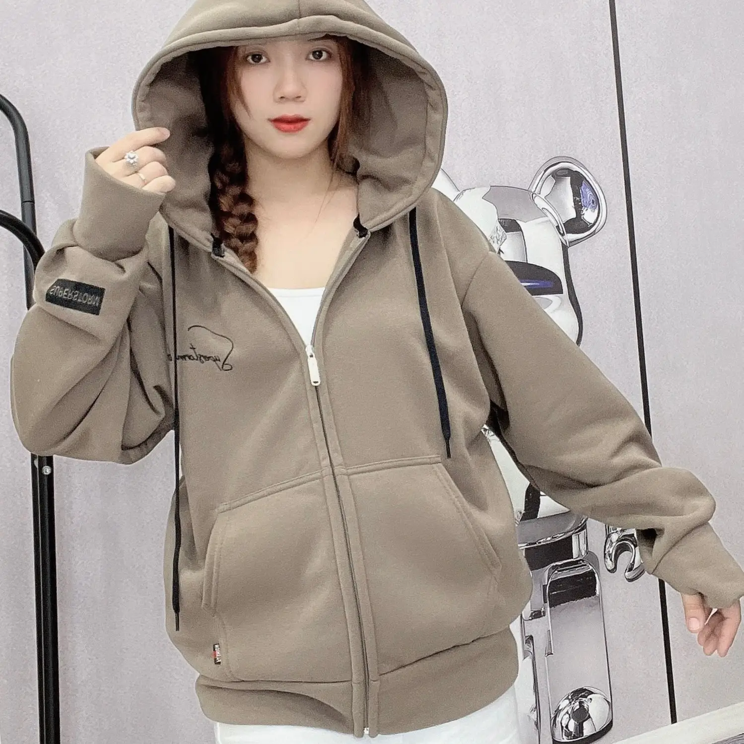 Áo Khoác Chống Nắng - Áo Nỉ Form Rộng Hoodie Zíp 4 Túi Unisex SUSUSHOP mã FR 21-FR 25. Nữ Women