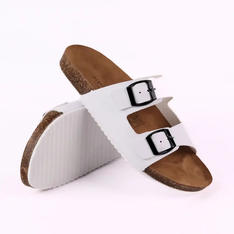 Dép đế trấu birken nam nữ unisex 2 khóa da PU tổng hợp lót da lộn size 35-43 chính hãng Hishoo S093 3