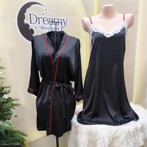 COMBO áo choàng ngủ lụa kèm váy hai dây xòe sang trọng Dreamy - CDS25 Nữ nhiều màu  Women Dress Kem Ren 5