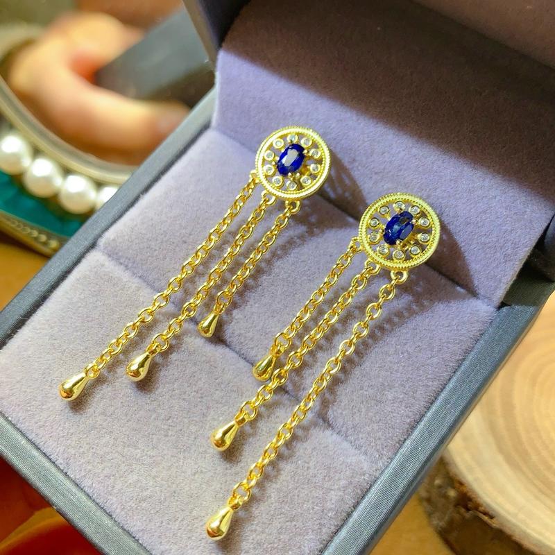 Product Introduction of Natural Colored Gemstone-S925 Silver Natural Sapphire Earrings Fashion Niche Oval 3*5mm Earrings-2025 New Hot Selling Gift drop  earrings 7