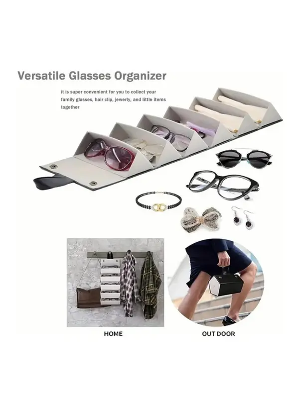 Simple 5 Slot Brown Sunglasses Storage Organizer, Trendy Foldable Travel Case with Multiple Glasses Hanging Hole, Portable Eyewear Display Box for Travel, Travel Essentials 7