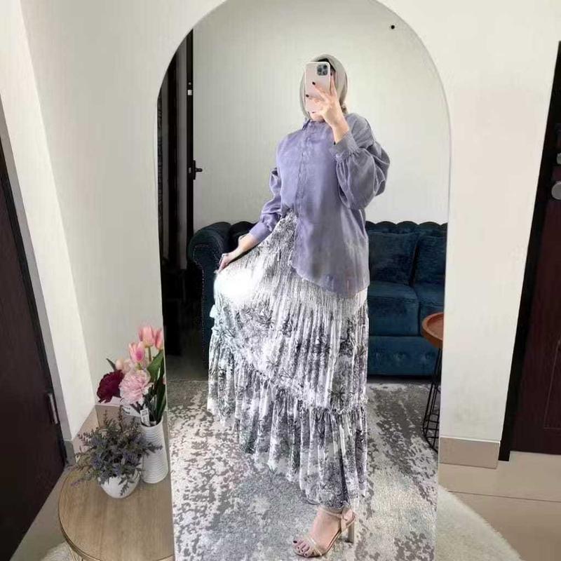 Rok Plisket Bunga Wanita / Maxi Skirt Ruffle Flower Cewek Korea Bahan ...