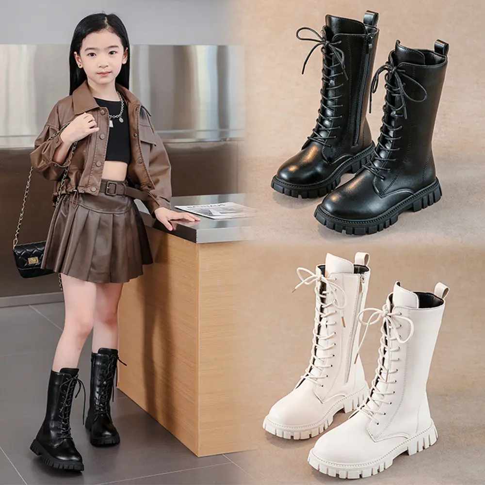 Sepatu High Boots Sekolah Anak Unisex Kulit Leather Cewek Perempuan Dance Karnaval Cowok Fashion (ZH-SS248) Fashion Kaki