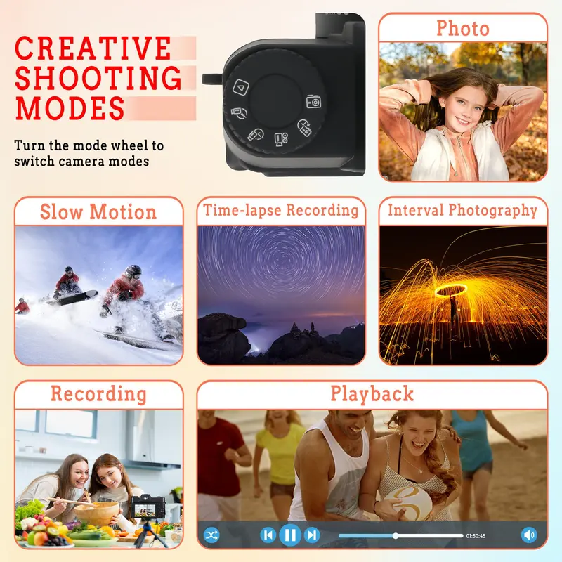 48MP 4K Vlogging Camera, 1 Count Auto Focus Digital Camera with 180° Flip Screen with 64GB SD Card & Battery, 3 Inch Screen Compact Camera with 16X Digital Zoom, Suitable for Photography and Video 8