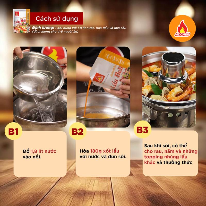 [TẶNG 1 BÁT Ô TÔ] Hộp 10 Gói xốt Lẩu Thái TomYum ( 4 - 6 người ăn ) - Gia vị hoàn chỉnh AZ CHEF - Chuẩn vị không vị 4