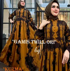 Gamis twill Ori Bg collection Motif Kurma Coklat Wanita Dress Kancing