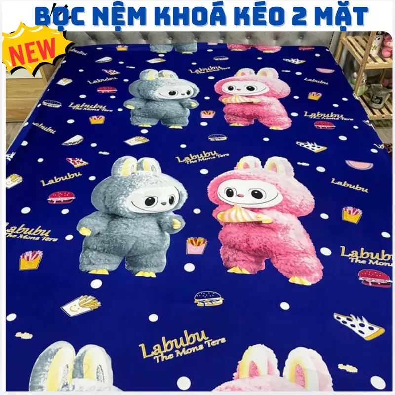 Áo bọc nệm khóa kéo 2 mặt thun lạnh in 3D sắc nét mẫu hoạt hình hottrend 1