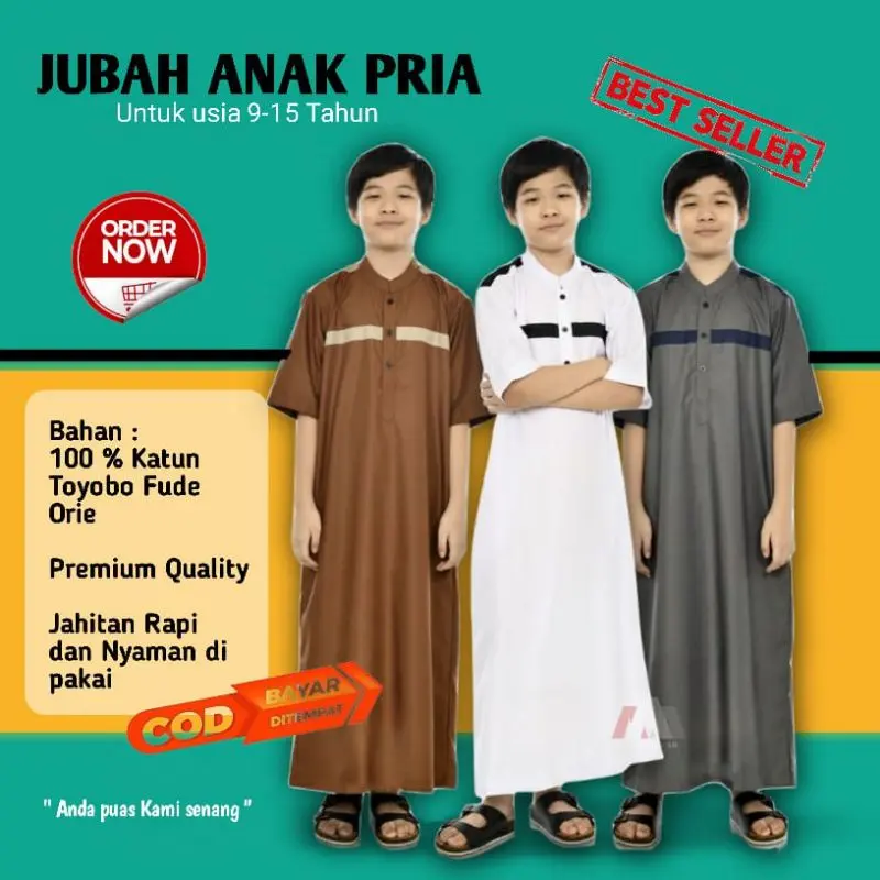 Jubah Anak Laki-Laki Remaja Lengan Pendek 1-14 Tahun Lis Dada Toyobo Premium Gamis 4-5 tahun zigzag hijau