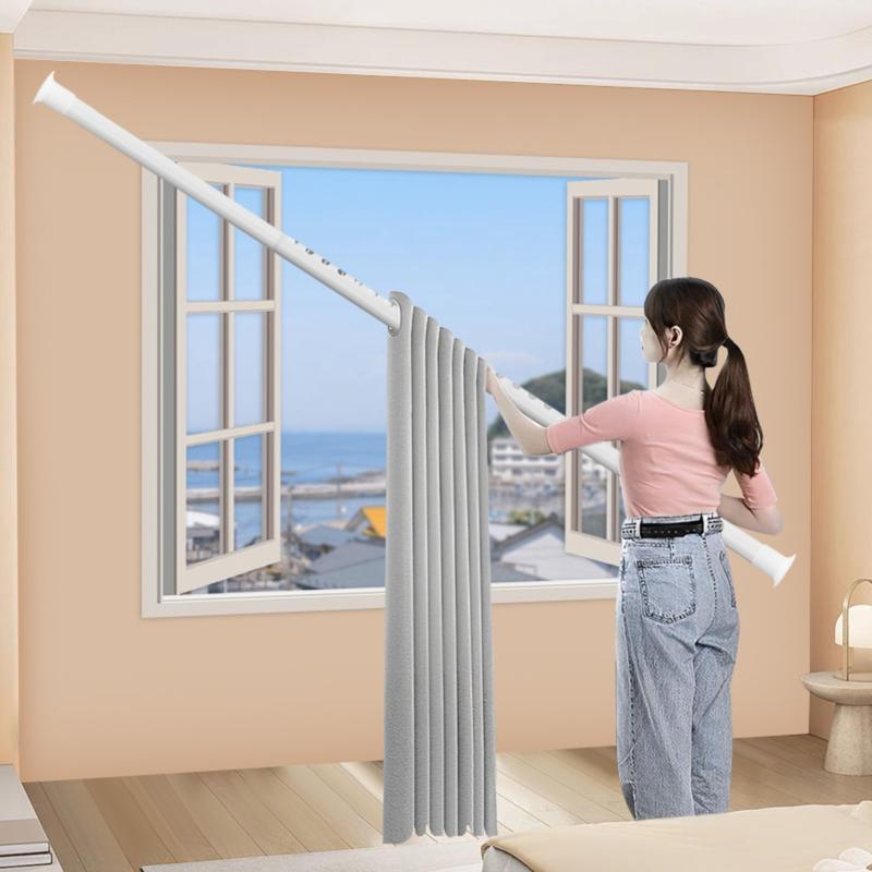 DECROOM Thanh treo rèm đa năng loại mới, Không cần khoan tường cao cấpchiều dài có thể điều chỉnh 1.1-5.1m đường kính ống 32mm khả năng chịu lực tốt lên đến 50kg