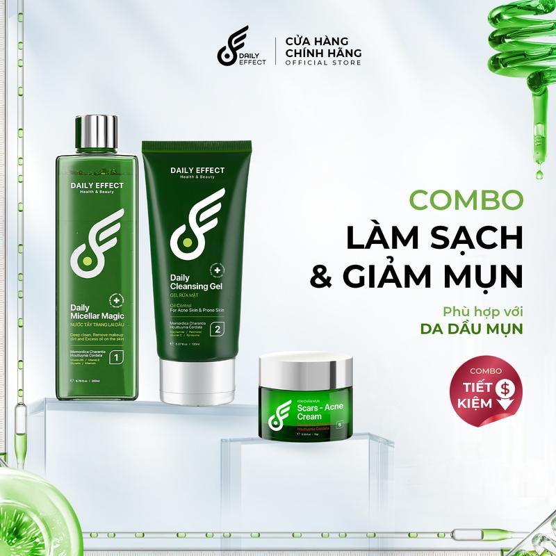 Bộ 3 Nước Tẩy Trang, Sữa Rửa Mặt Dịu Nhẹ và Kem Chấm Mụn Hỗ Trợ Giảm Mụn Daily Effect - Skincare, Serum