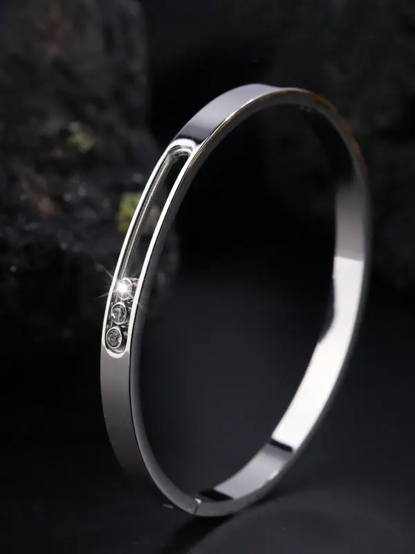 Fashionable and Simple Stainless Steel Sliding Three Diamond Bracelet, Vacuum Plated Bracelet, Suitable for Daily Clothing, Party Accessories, Gifts 7