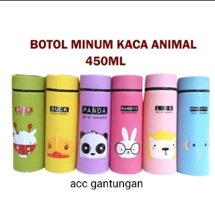 BOTOL MINUMAN KARAKTER ANIMAL 450 ML Kaca Plastik