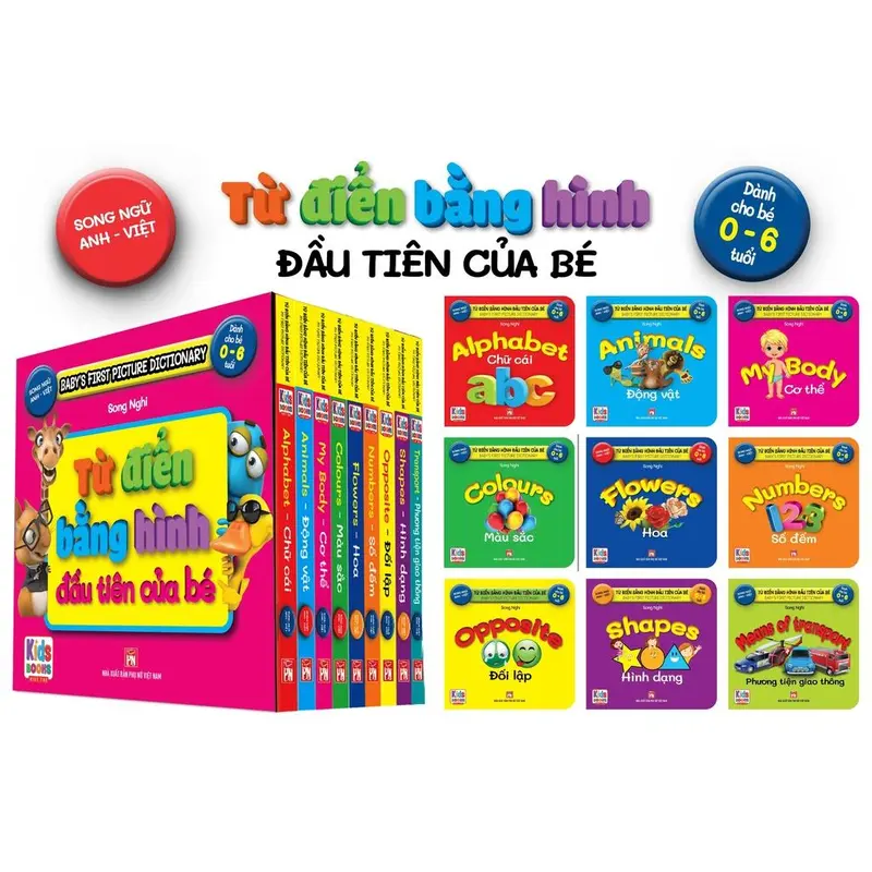 Sách - Combo 9 Quyển Từ Điển Bằng Hình Đầu Tiên Của Bé Từ 0-6 tuổi - Song Ngữ Anh- Việt (Các trang đều là Bìa Cứng) hồng 1
