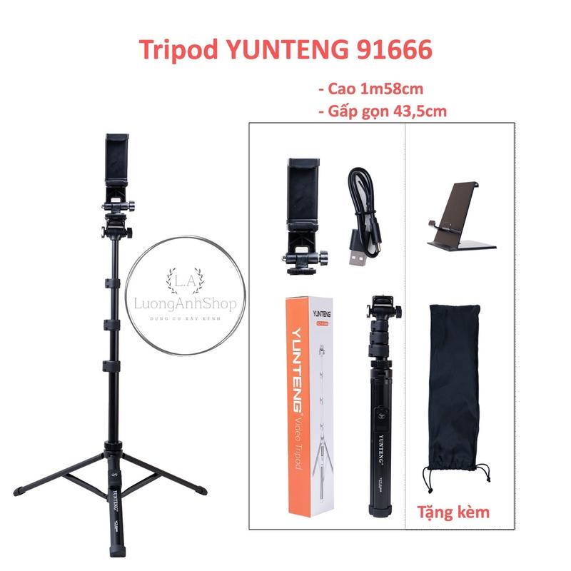 Tripod YUNTENG VCT-91666 nhôm hợp kim gấp gọn tiện lợi Selfie gậy livestream cyke  tripod
