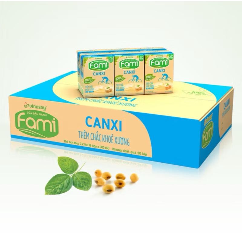 1 thùng sữa Đậu Nành Fami canxi, nguyên chất, canxi ít đường 1 thùng 36 hộp x 200ml sữa dinh dưỡng tốt cho sức khoẻ Milk sữa