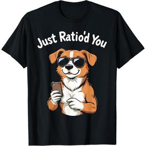 Camiseta negra con diseño abstracto 2D – estilo urbano alternativo, ideal para hombre y mujerCHILYB Funny Dog Just Ratiod You Social Media Slang Internet Meme Camiseta
