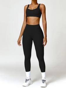 Two-piece Set Women's Solid Color Crop Cami Top & High Waist Ruched Leggings Tracksuit Set, Co-ord Sets, Sporty Breathable Comfy Outfits for Yoga Gym Workout Running, Ladies Sportswear for All Seasons, Tracksuits