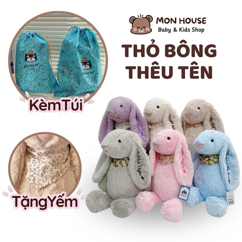 [Thỏ Thêu Tên Kèm Túi Dusbag ]  Thỏ bông lông mềm mịn thêu tên theo yêu cầu, Món quà ý nghĩa, thỏ jellycat thêu tên, khắc tên theo yêu cầu