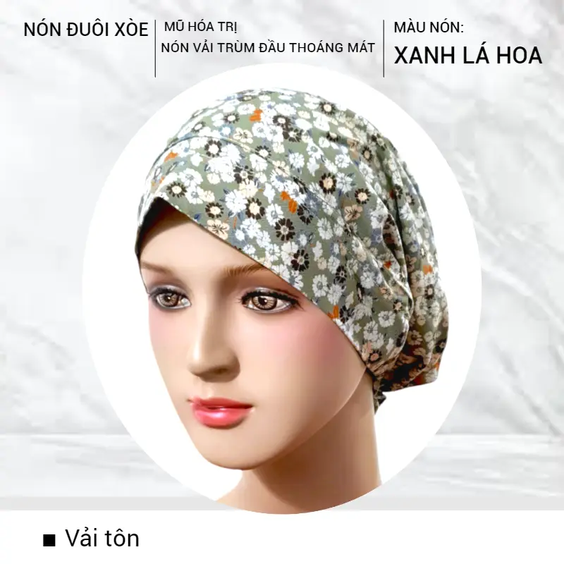 [KIỂU ĐUÔI NGẮN] Nón vải hóa tri, cancer, chemo hat, mũ trùm đầu, nón dành cho bệnh nhân ung thư, mềm mịn mát #nonanson