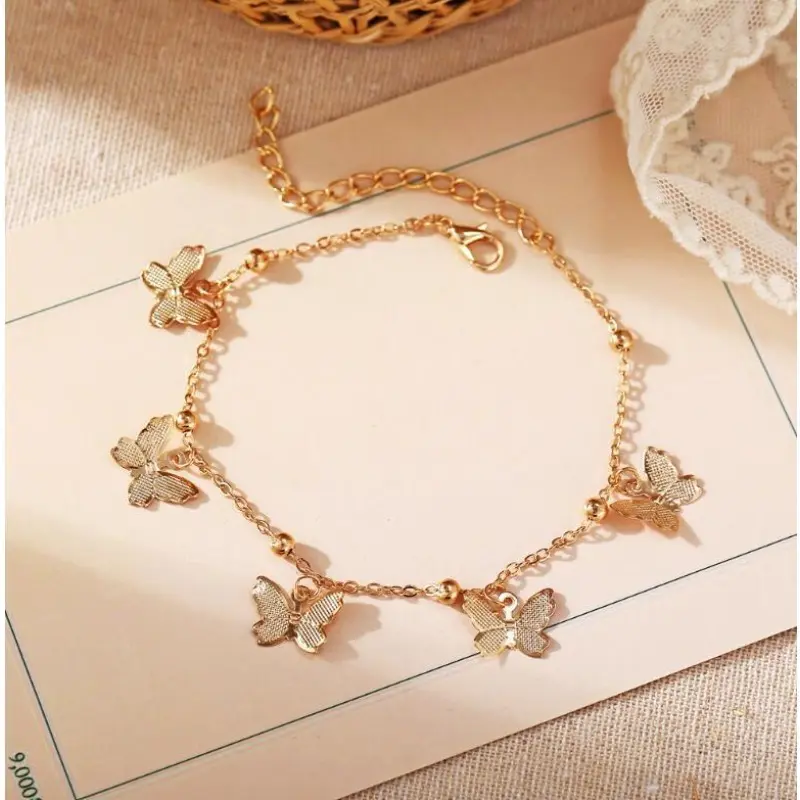 Lắc Chân Lắc Chân Nữ, Thời Trang Bướm, Màu Vàng Và Bạc, Thích Hợp Cho Bãi Biển Mùa Hè, Trang Sức Lắc Chân