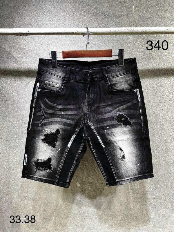  Quần short jean nam đen wash 2 đáy rách xước kiểu phối vẩy sơn co dãn cao cấp 