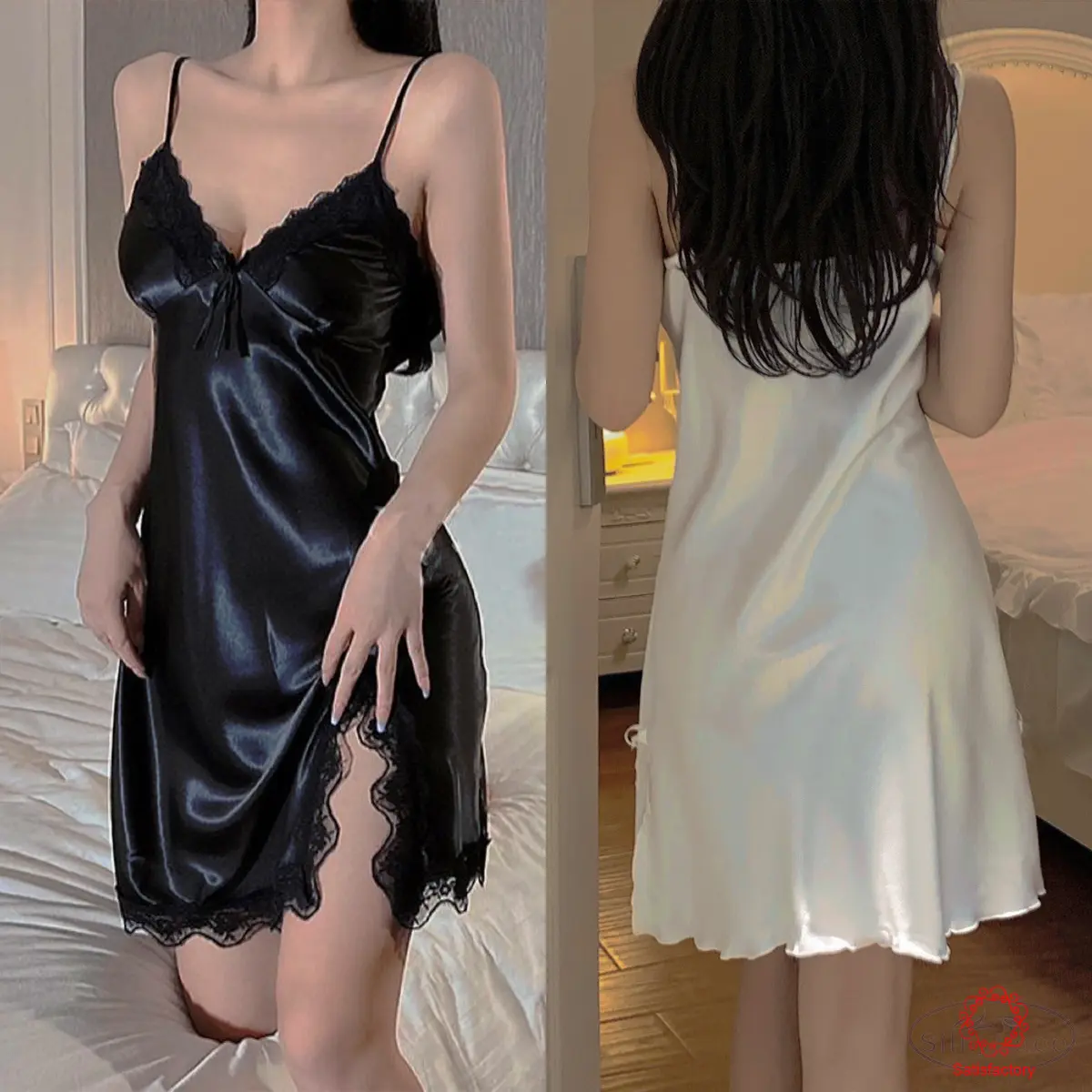 Đồ Ngủ, Chất Liệu Ren Satin, Dây Đeo Có Thể Điều Chỉnh Dành Cho Nữ, Đồ Ngủ Mặc Nhà, Kiểu H1001