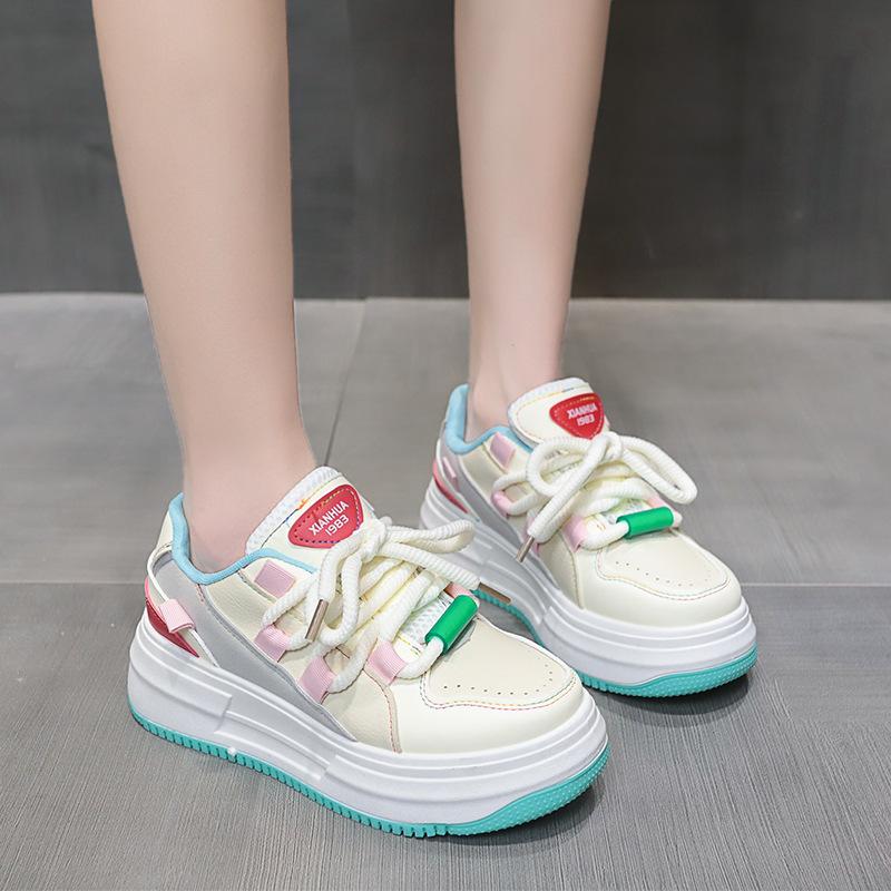 Giày thể thao nữ Sneaker đế Cao Su cao 6 - 7 phân phối màu trẻ trung cá tính, dây thừng mạnh mẽ, C4 SHOES giày độn đế sneaker nu Jean Tặng tất trắng đi kèm giày độn đế cho nữ đi học