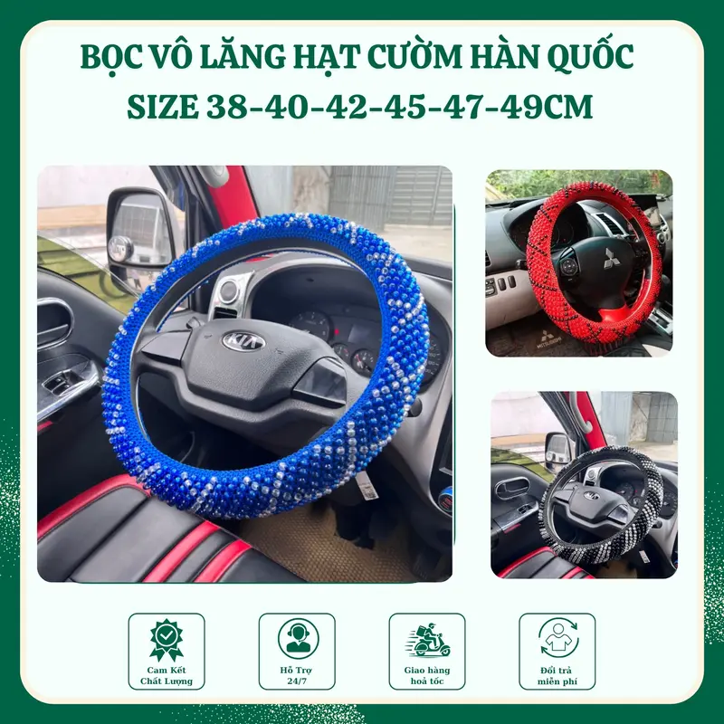 Hàng loại 1 - Bao vô lăng, bọc tay nắm xe ô tô, xe tải bằng Hạt cườm Hàn quốc Cao Cấp Nội Thất vô lăng  xe tải vô  lăng  ô  tô 2