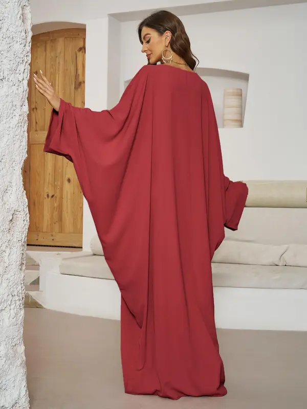Women's Plain Batwing Sleeve Kaftan Dress, Elegant Long Sleeve Round Neck Maxi Dress for Daily Wear, Dresses for Women, Ladies Clothes for All Seasons 3