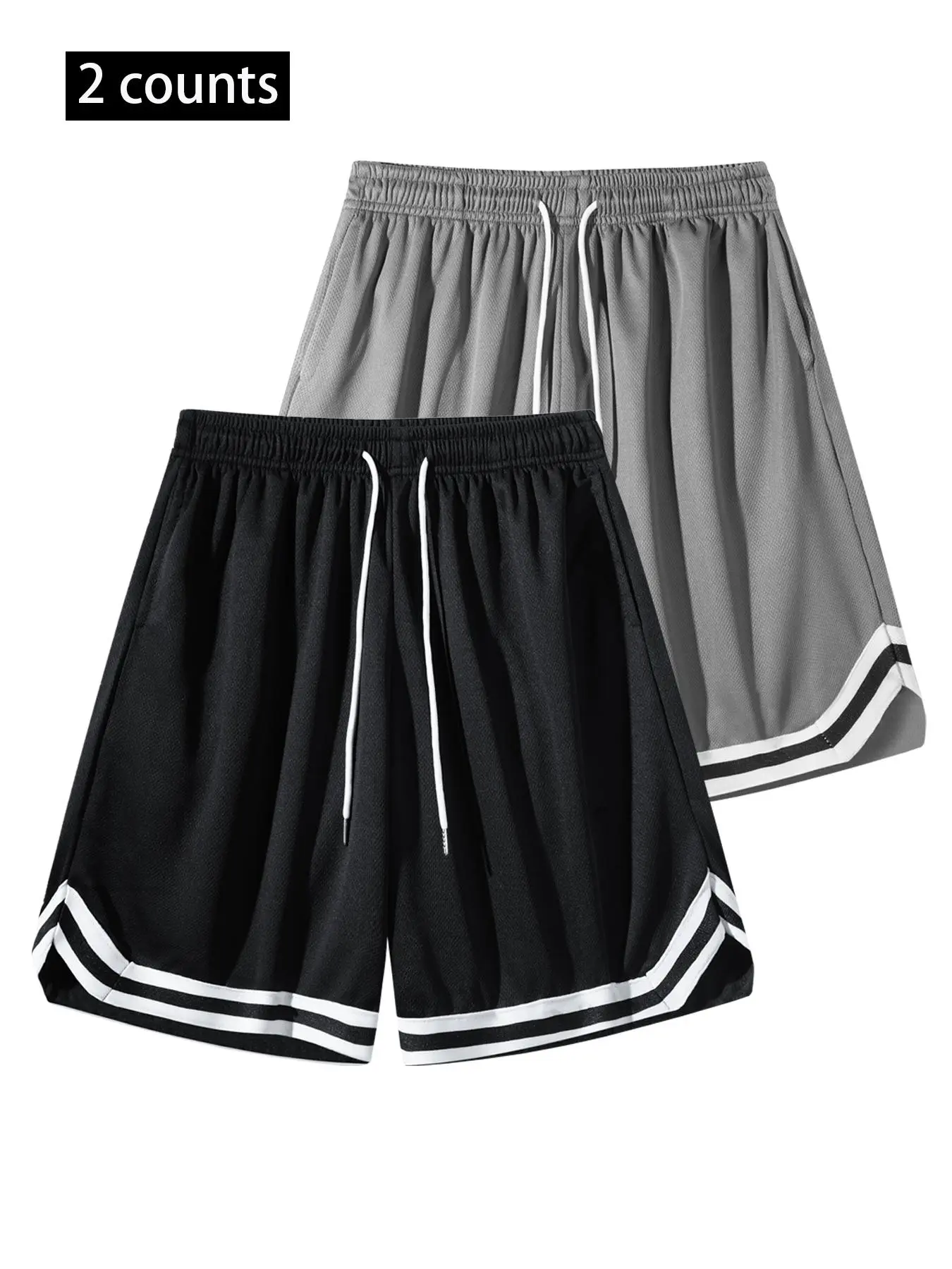 Men's Solid Color Striped Trim Drawstring Waist Basketball Shorts, Regular Fit Casual Comfortable Breathable Pocket Shorts for Summer, Men's Bottoms for Daily Wear, Clothing