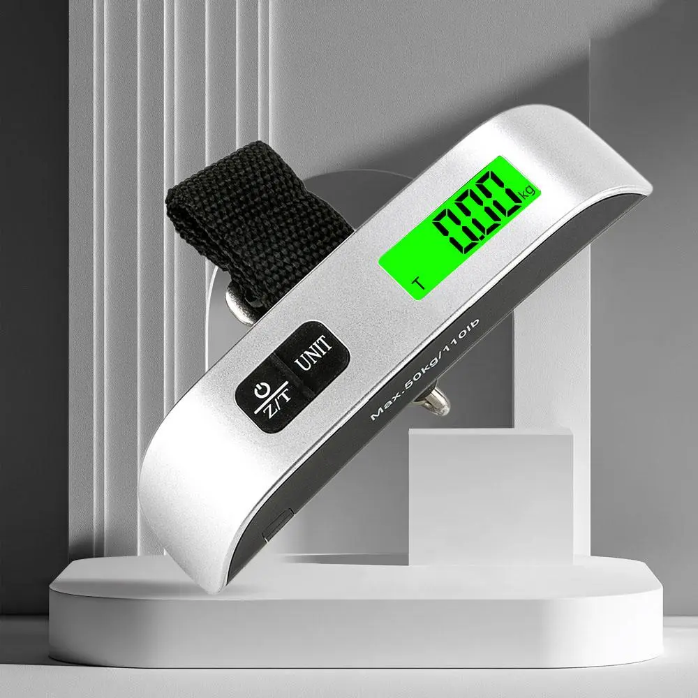 Portable Digital Luggage Scale, 50kg Hanging Luggage Scale with Backlit LCD Display, Travel Luggage Weight Scale with Hook