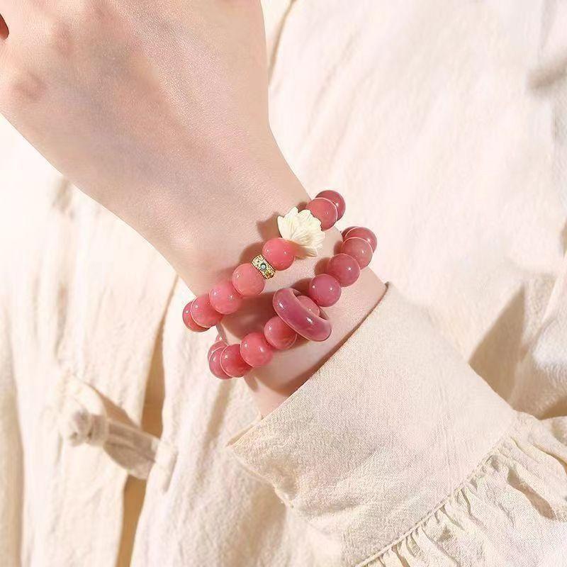 Vòng Tay Nữ, Thiết Kế Vòng Tròn Đôi Màu Hồng, Tinh Tế, Quà Tặng Miễn Phí Cho Bạn Gái, Trang Sức Hoa Sen Phụ Kiện Voi Lịch Voan