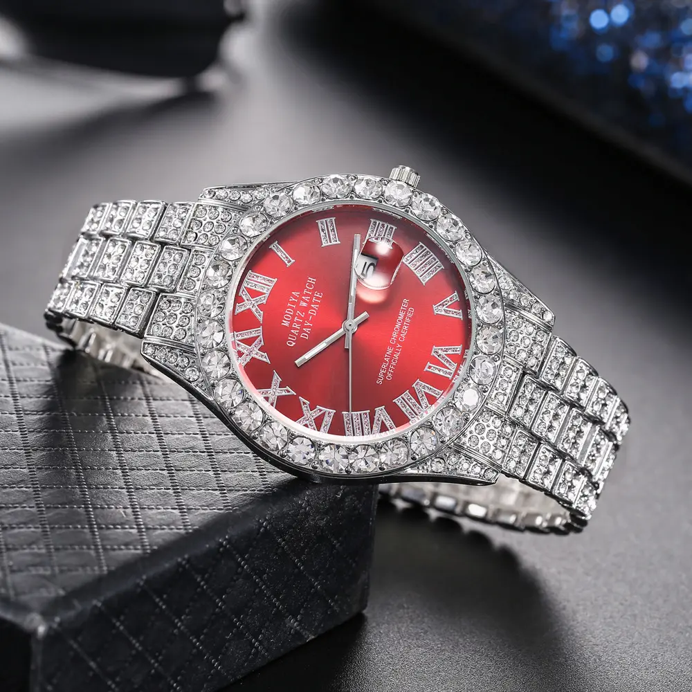 Net Red Full Diamond Face Roman Graduated Steel Band Watch Men's Calendar Quartz Watch Man's Watch cheapest  tourbillon old money  watch vintage  watches