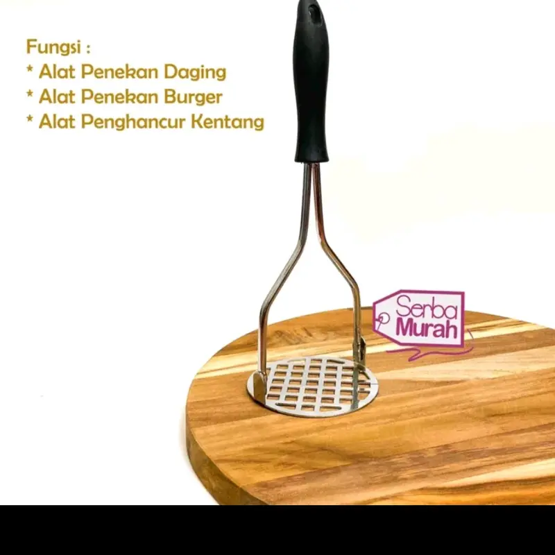 YI. Alat press penekan daging burger pelumat potato masher penghancur kentang Gagang karet stainless Plastik Steel 0
