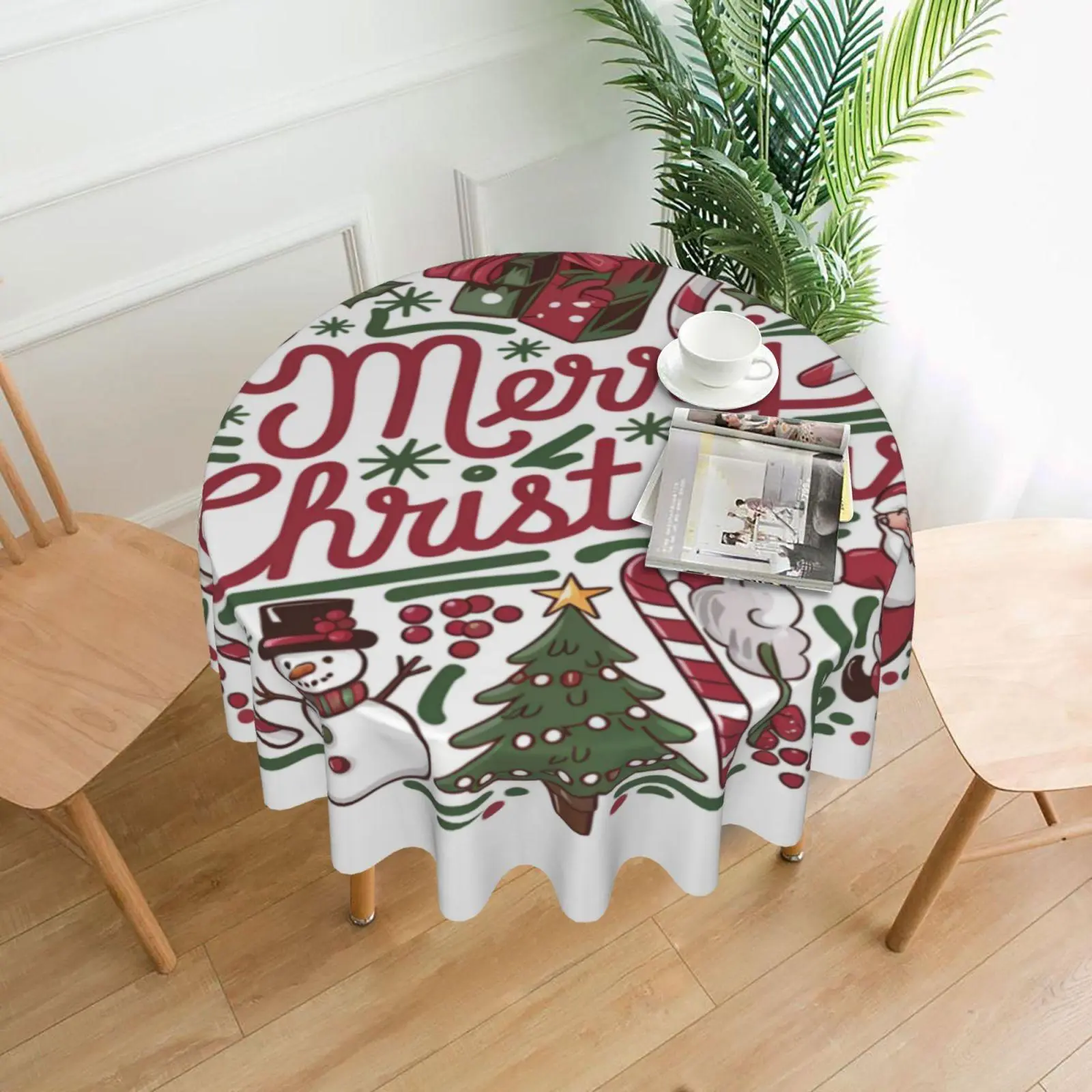 Merry Christmas Themed Tablecloth, 1 Count Cartoon Pattern Tablecloth, Holiday Decoration for Home Bar Cafe