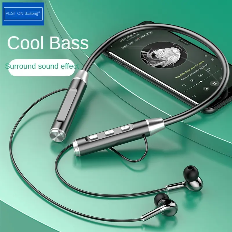 Wireless Bluetooth 5.0 Stereo Headset Neck Halter in-Ear Subwoofer Sports Running Magnetic Unlimited Headset