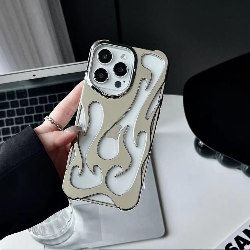 Product Introduction of Flame Pattern Hollow Heat Dissipation Electroplating Purple TPU Mobile Phone Case Protective Cover Suitable for iPhone16 iPhone15 iPhone14 6