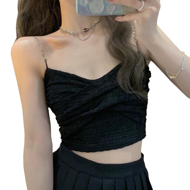 Product Introduction of Women's Strapless Casual Daily Tube Tops, Solid Color Ruched Bandeau Summer Crop Tops with Removable Heart Shape Chain Clean Outfit 27